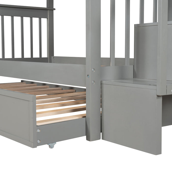 Stairway Bunk Bed With Storage And Guard Rail For Bedroom