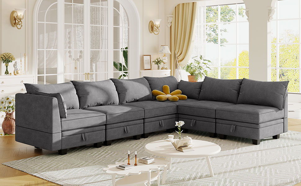 U_Style Modern Large U-Shape Modular Sectional Sofa, Convertible Sofa Bed With Reversible Chaise, Storage Seat