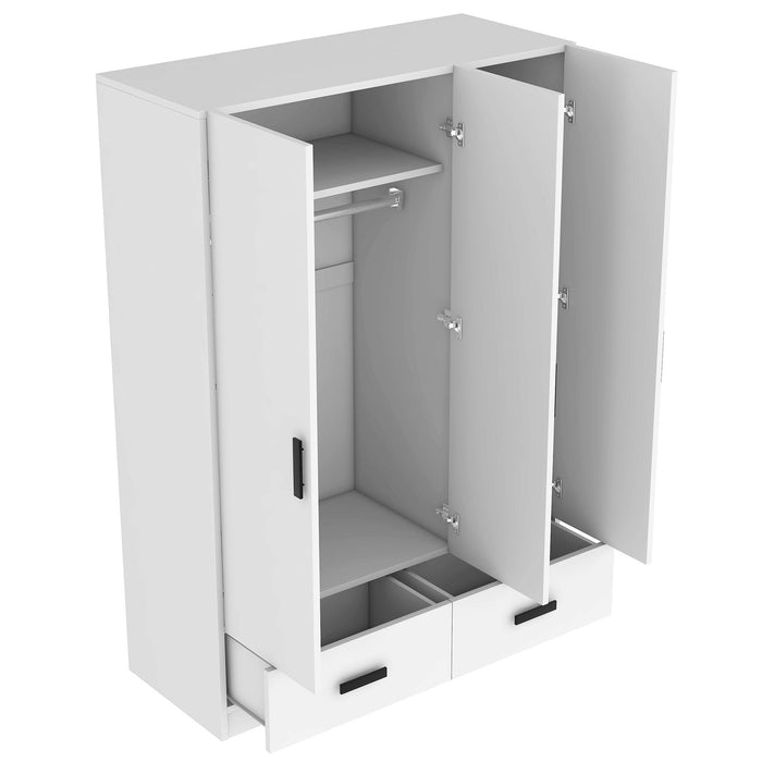 3 Door Wardrobe Closet With Storage Drawers, Shelves And Hanging Rod - White