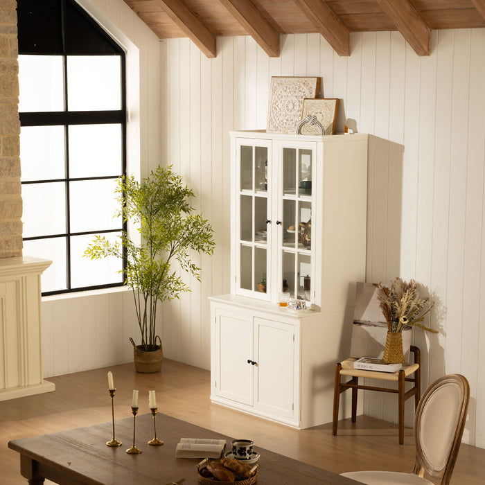 Retro Style Hutch Cabinet With Glass Door, China Cabinet For Home