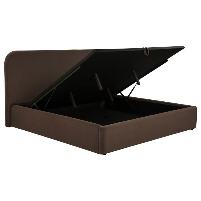 Anders Upholstered Eastern King Storage Lift Platform Bed Chocolate