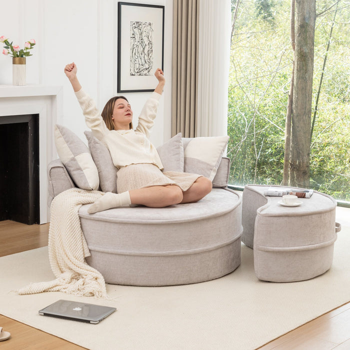 Modern Oversized Round Barrel Accent Chair With Ottoman