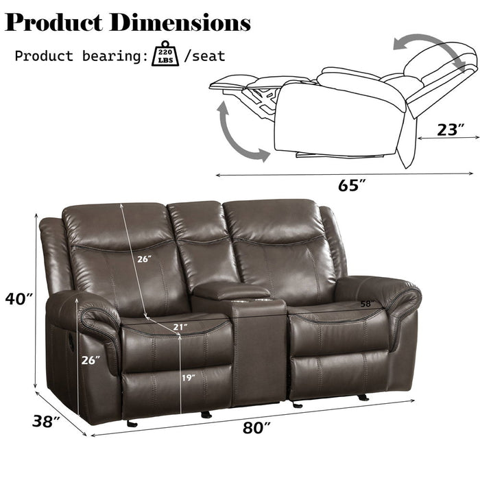 Lydia - Motion Loveseat With USB & Console - Brown Leather Aire
