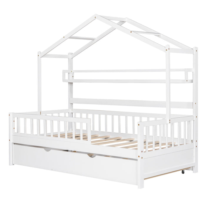 Playhouse Bed With Trundle, Kids Bed With Shelf