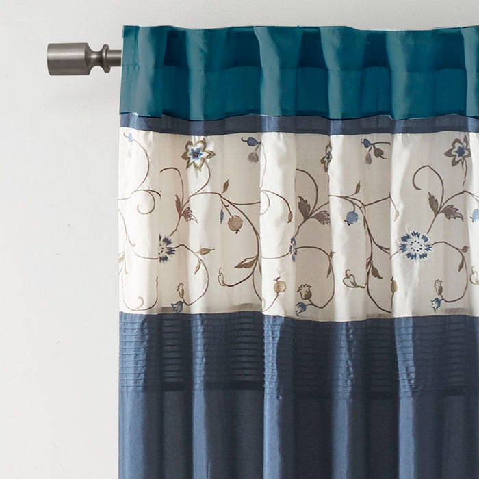 Embroidered Curtain Panel - Navy
