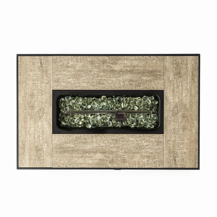 32" Propane Gas Fire Pit Table With Propane Tank Cover, 50000 Btu Rectangular Steel Fire Pit With Beautiful Wicker Base