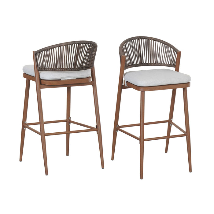 Outdoor Bar Height Metal Frame Counter Stools With Scallop Shaped Backrest & Water Resistant Cushions
