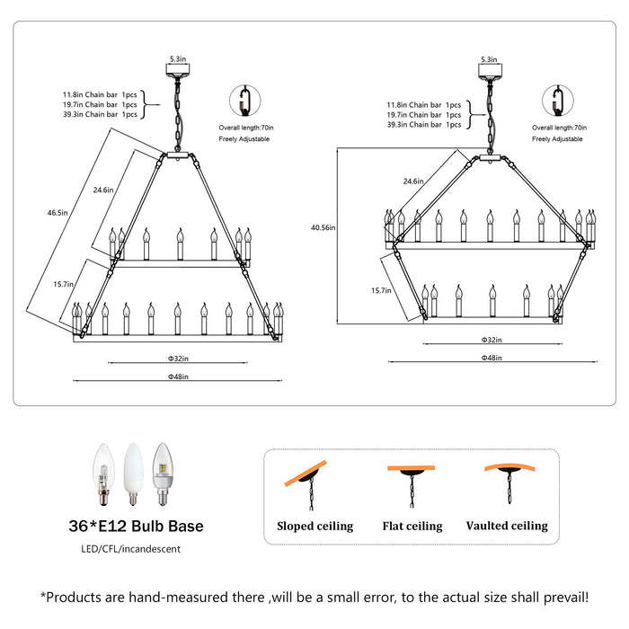 2 Tiers Wagon Wheel Chandelier Wooden Farmhouse 36 Light (24 / 12) Or (12 / 24) Metal Chandeliers 2 Story Light Fixtures Industrial For High Ceiling Living Dining Room Foyer, Adjustable Height - Black