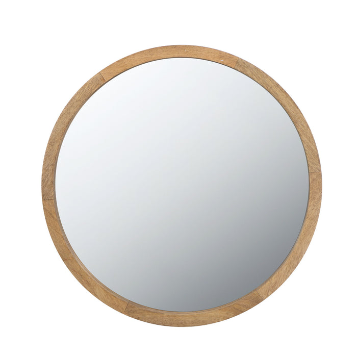 Circle Wall Mirror With Wooden Frame, Wall Mirror For Living Room