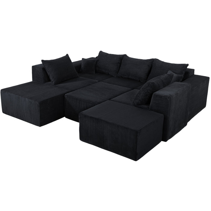 Luxury 8 Piece Modular U Shaped Sectional Sofa With Oversized Chaise Lounge And Bed Corduroy Upholstery