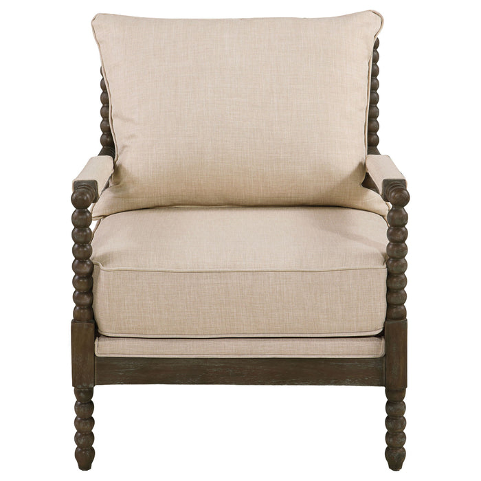 Blanchett Upholstered Bobbin Accent Chair Beige and Distressed Brown