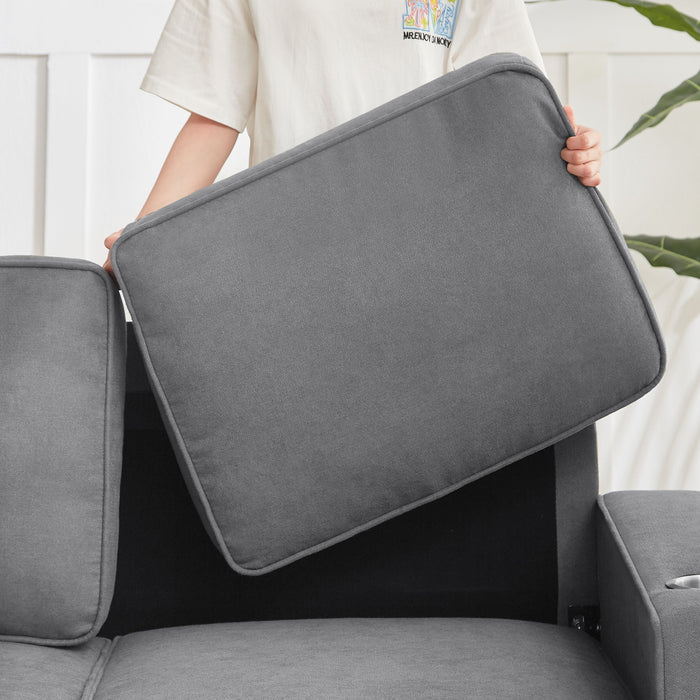 Modern Snowfleece Fabric 3 Seater Sofa With Cup Holder