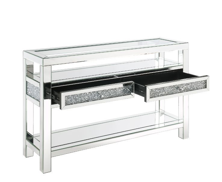 Noralie - Accent Table With Glass Top - Mirrored & Faux Diamonds - 32"