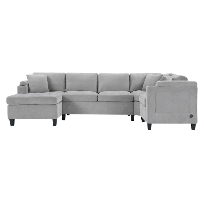 U Shaped Sectional Sofa, Corner Living Room Couch With Built In Cup Holders, Storage, USB Ports