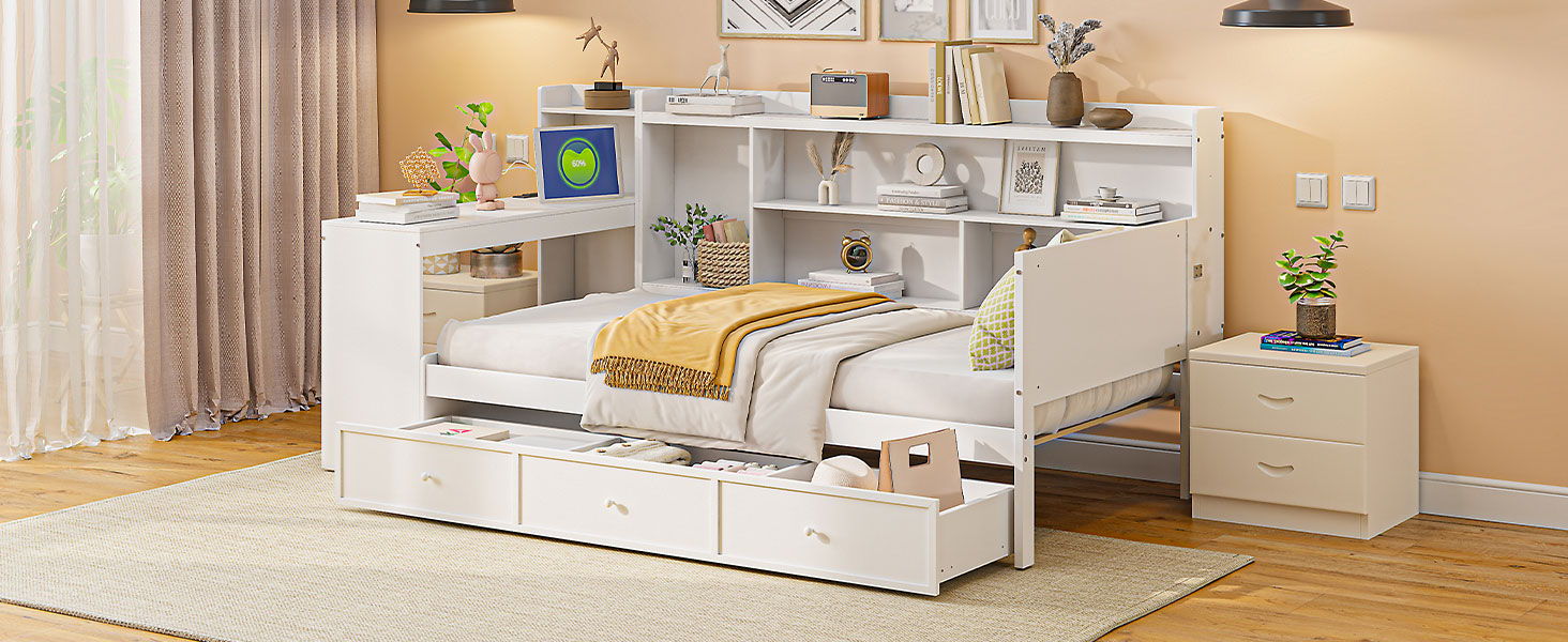 Daybed With 3 Drawers USB Ports And Desk