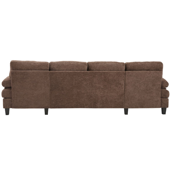 U-Shaped Sectional Sofa 103.5" Black Chenille Fabric Couch With Dual Chaise Lounges, Storage Pockets, Armrest Pillows