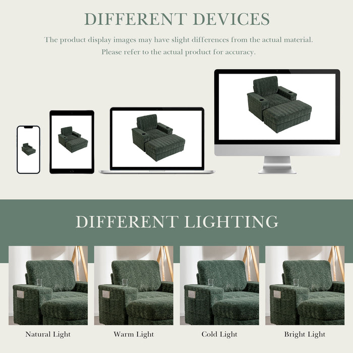 Oversized Chaise Lounge Indoor Rabbit Fur Sofa Bed With Storage Ottoman And Armrests Cup Holders With Deep Seat
