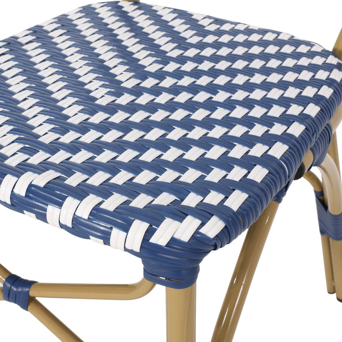 Outdoor Rattan And Aluminum French Armless Bistro Chairs Set - Navy Blue
