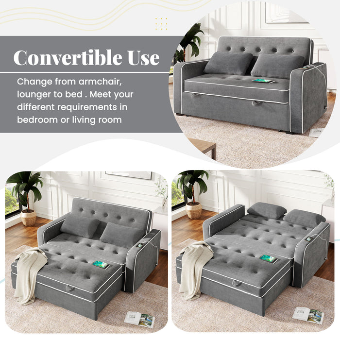 Upholstered Sleeper Bed Sofa With Dual USB Charging, Adjustable Backrest
