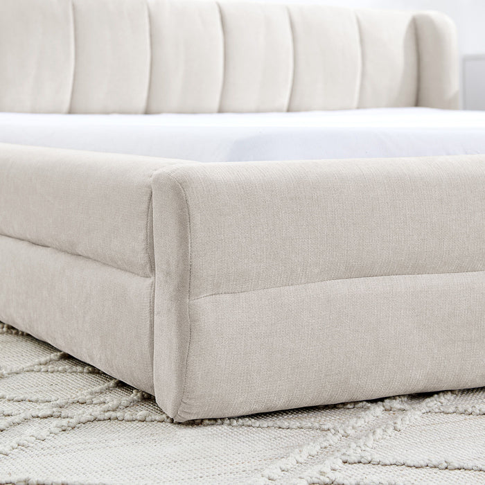 Modern Upholstered Bed Frame With Thick Chenille Fabric And Headboard