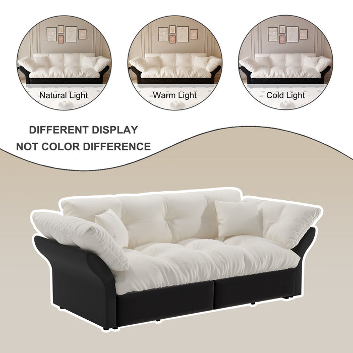 Queen Pull Out Sofa Bed, 3 In 1 Convertible Sleeper Tufted With 2 Soft Pillows