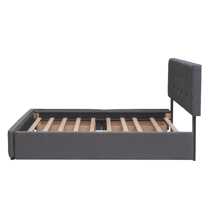 Upholstered Platform Bed With Classic Headboard And Drawers, No Box Spring Needed