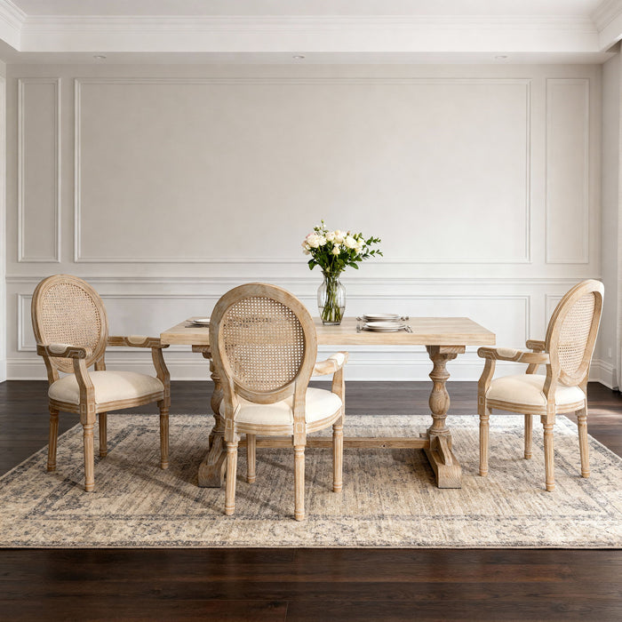 French Vintage Upholstered Fabric Dining Armchair (Set of 2) - Beige