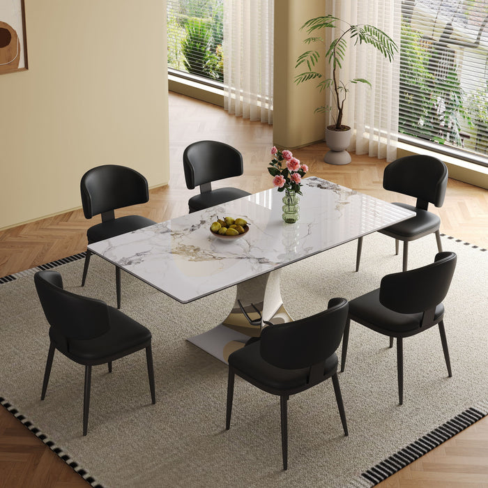 Modern Rectangular Dining Table For 6 - 8, Plated Hourglass Base