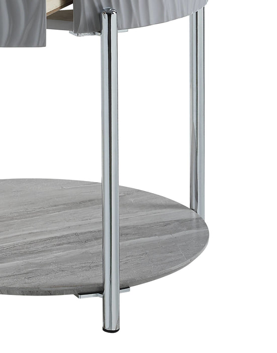 Acme Yukino End Table, Gray High Gloss & Chrome Finish Lv02412