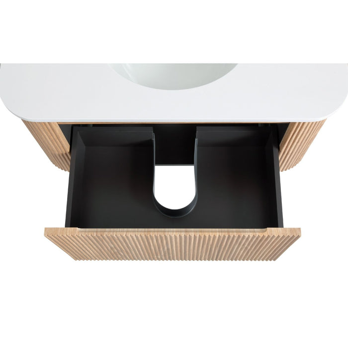 Arcora - Wall Mounted Bathroom Vanity With Curved Design - Natural Wood