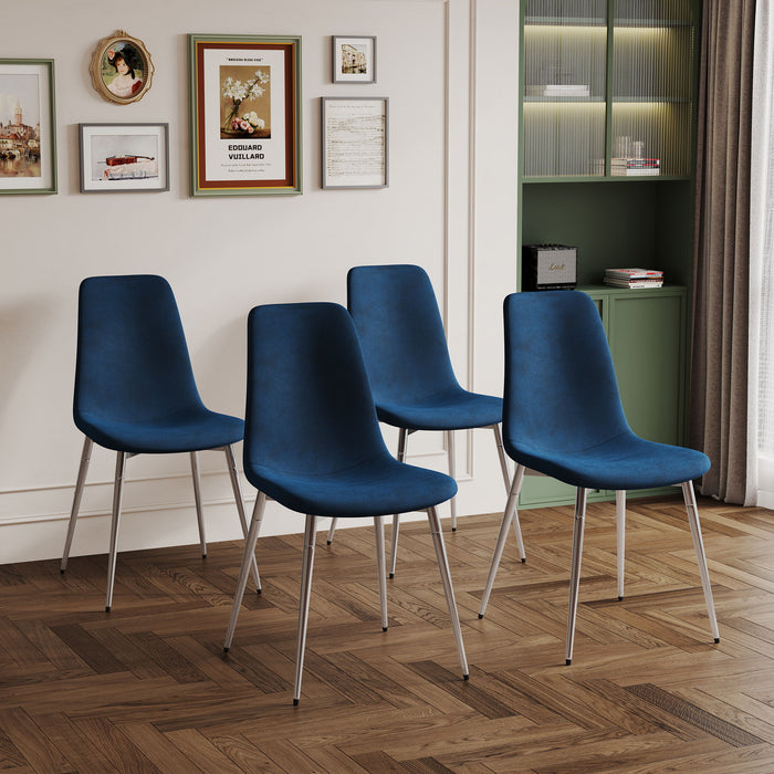 Fabric Dining Chairs (Set of 4) Upholstered Armless Accent Chairs, Classical Appearance And Metal Legs - Blue