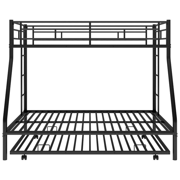 Bunk Bed With Steel Frame And Trundle, 2 Side Ladders