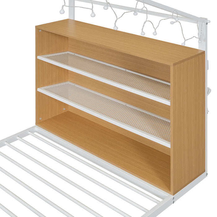 Bed House Frame With Shelves And Lights