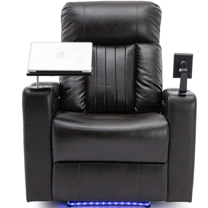 Power Recliner With Storage Arms, Cupholders, Swivel Tray Table And Cell Phone Stand - Brown