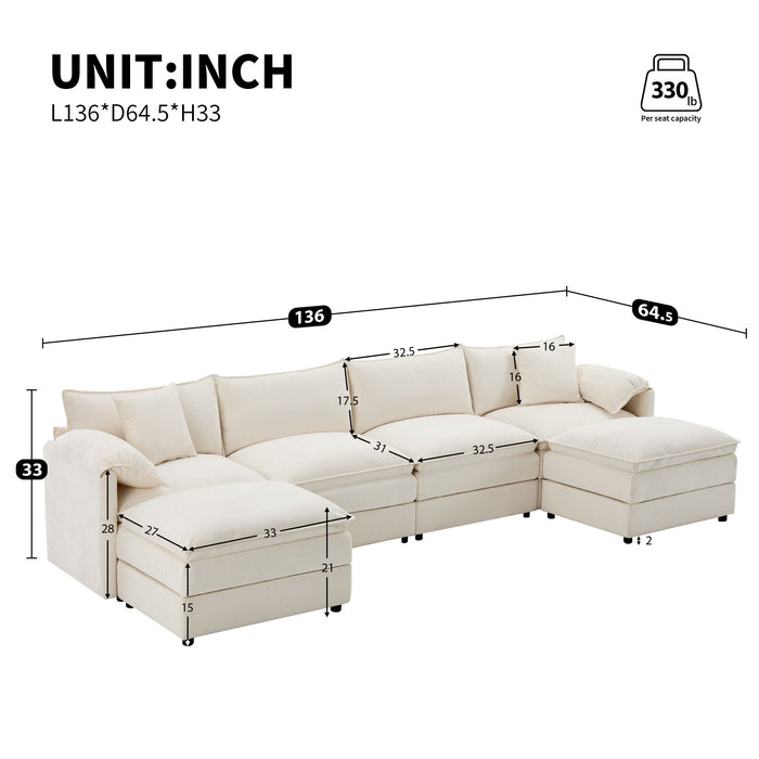 Modular Sectional With Deep And Wide Seat, Cloud Couch Set With Double Cushions Sofa With Movable Ottoman