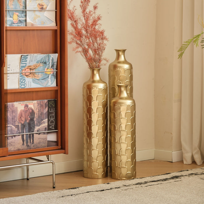 Floor Metal Vases Decorated White Metal Vases (Set of 3) Gorgeous Home Decoration Large Glazed Metal Vases - Golden