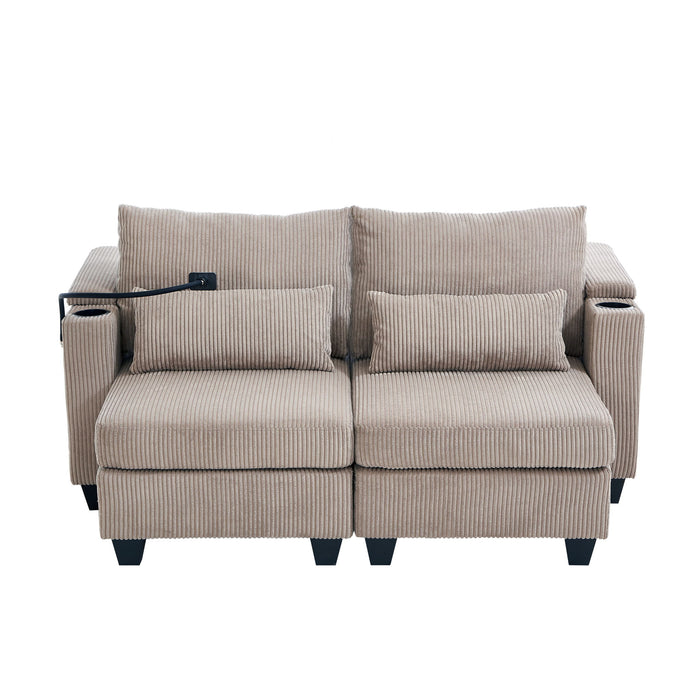 Convertible Chaise Lounge Sofa Chair With USB Ports, Cup Holders, Phone Holder And Storage