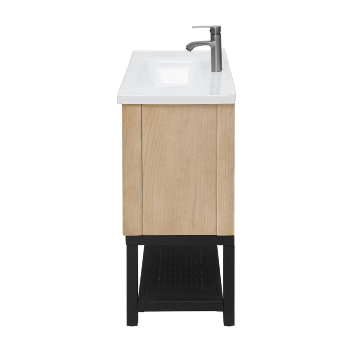Modern Freestanding Bathroom Vanity With Ceramic Sink, Hot And Cold Faucet, Storage Cabinet & Open Shelf