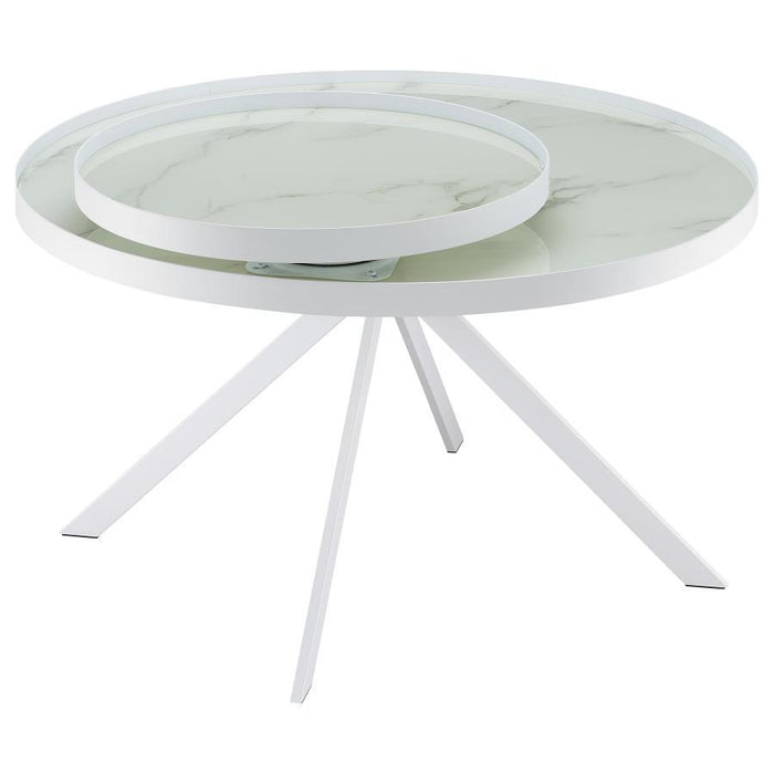 Briggs - Round Marble Printed Glass Top Coffee Table