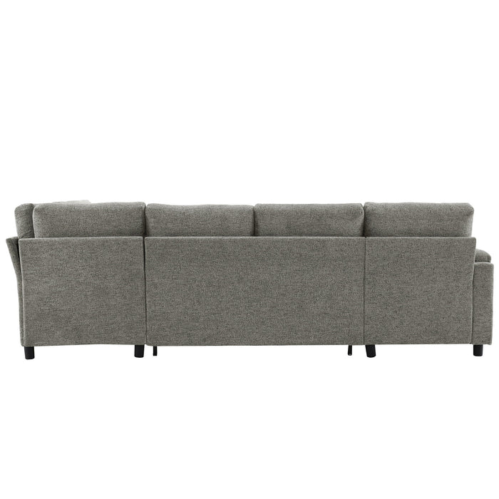 U-Shaped Sectional Sleeper Sofa With Ample Storage Space, 2 Cup Holders And Charging Ports For Living Room
