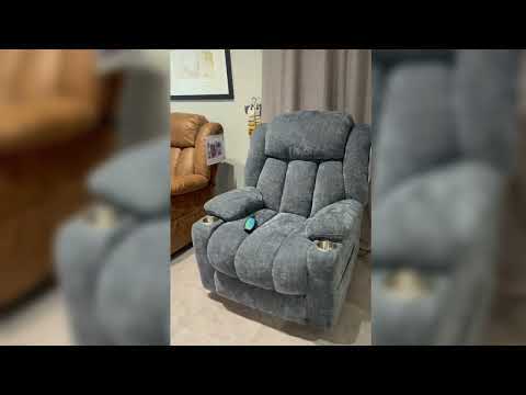 Omarion - Power Recliner With Lift, Heating & Massage - Blue Chenille