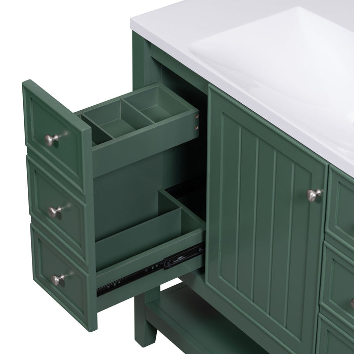 Bathroom Vanity With Sink Combo, One Cabinet And Three Drawers, Solid Wood And MDF Board, Green