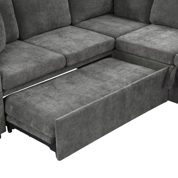 Modern L Shaped Sectional Sofa Bed With Hidden Storage Chenille Upholstery