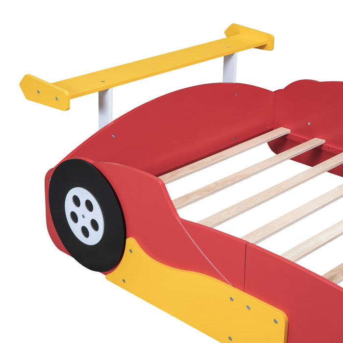 Race Car-Shaped Platform Bed With Wheels