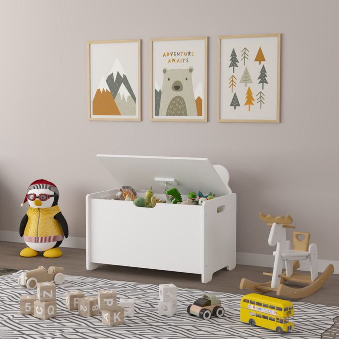 Toy Box With Bear Headboard, Organizer Storage Chest - White