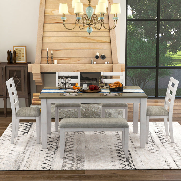 6 Piece Dining Set With 4 Upholstered Chairs & Bench - Brown / Whitewash