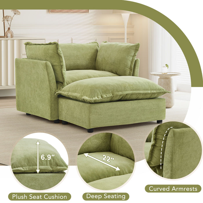 Modern Cozy Upholstered Armchair Sofa With Movable Ottoman