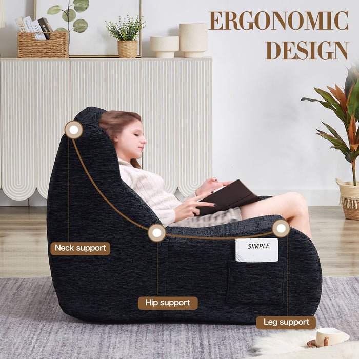 Bean Bag Chair With Armrests Oversized Comfy Beanbag Lounge Lazy Floor Sofa Accent Chair For Living Room - Black