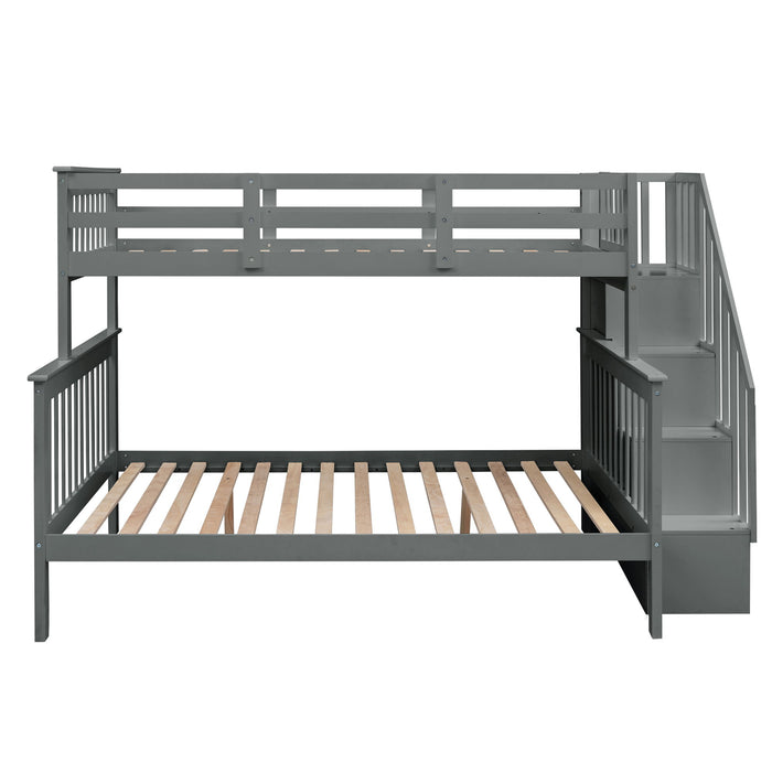 Stairway Bunk Bed With Storage And Guard Rail For Bedroom