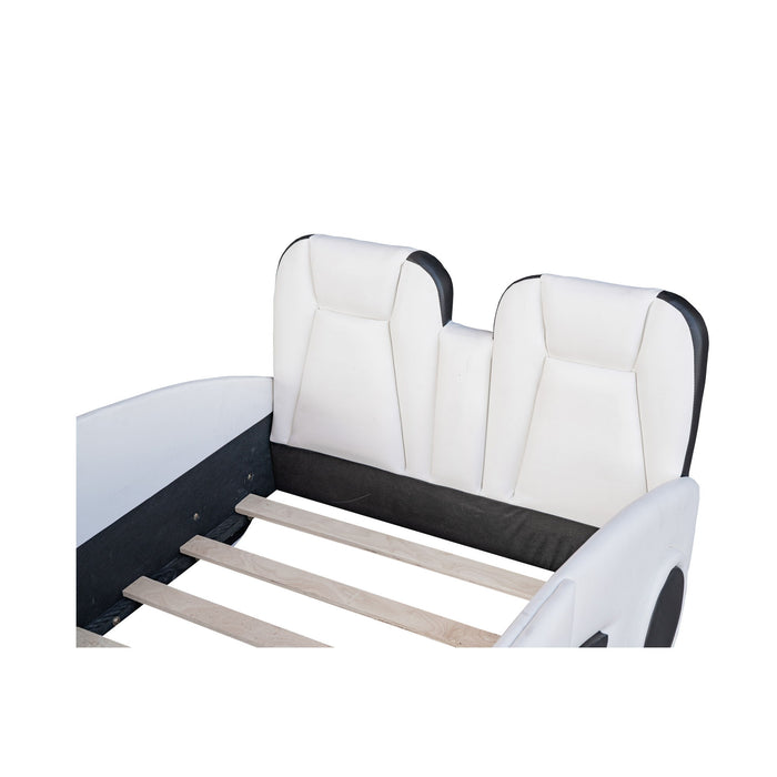Race Car Shaped Twin Platform Bed With Wheels, Pine Wood Construction